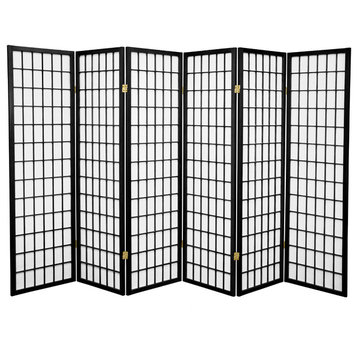 5' Tall Window Pane Shoji Screen, Black, 6 Panels