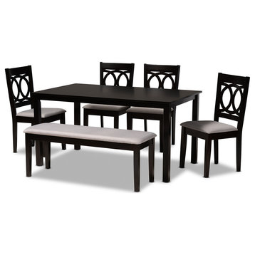 Bennett Gray Fabric Upholstered and Dark Brown Finished Wood 6-Piece Dining Set
