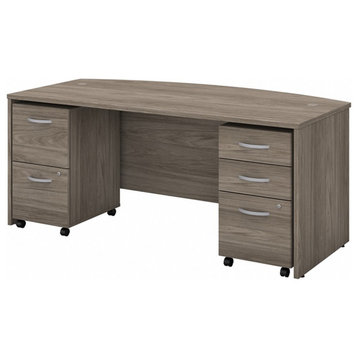 Pemberly Row 72W Bow Front Desk with Drawers in Modern Hickory - Engineered Wood