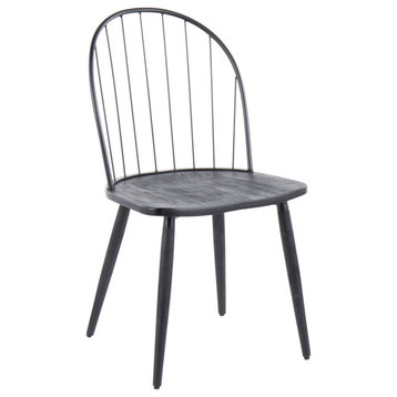 Riley High Back Chairs, Set of 2, Black Metal/Black Wood