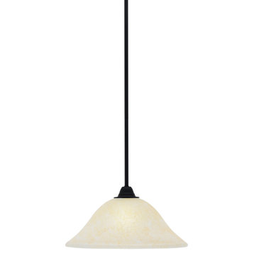 Paramount 1 Light Mini Pendant In Matte Black Finish With 12" Amber Marble Glass