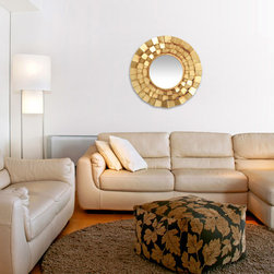 Vegas Mirror- 5" Round, Hand Applied Gold Leaf Finish on a Hand welded Rustic St - Wall Mirrors