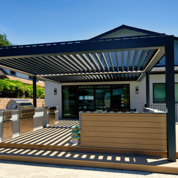 Louvered Pergola with Double Roof , Screens and RGB Louver Lighting