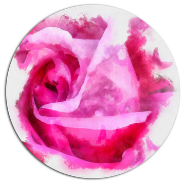 Bloomy Pink Rose Watercolor Drawing, Floral Disc Metal Wall Art, 23"