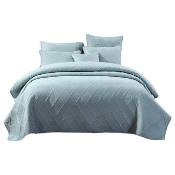 Seafoam Blue Diamond Pastel Cotton Bedspread Set, Full