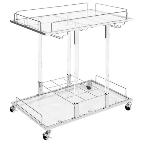 Contemporary Chrome Transparent Acrylic Bar Carts, Chrome, One Size