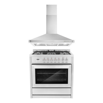 2-Piece Kitchen, 36" Dual Fuel Range and 36" Wall Mount Range Hood