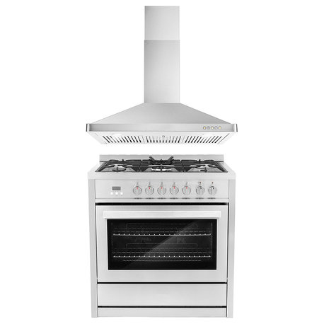 2-Piece Kitchen, 36" 240V Dual Fuel Range and 36" Wall Mount Range Hood