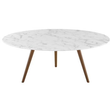 Mid Century Modern Coffee Table, Minimalistic Design With White Faux Marble Top