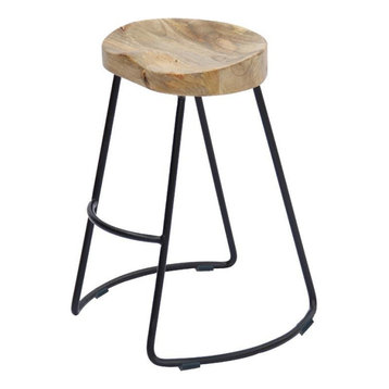 The Urban Port 30" Contemporary Wood Saddle Seat Large Barstool in Brown/Black