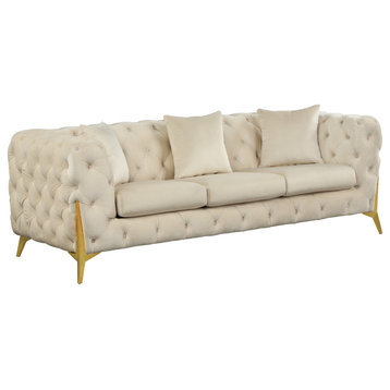 Kingdom Velvet Upholstered Sofa, Cream