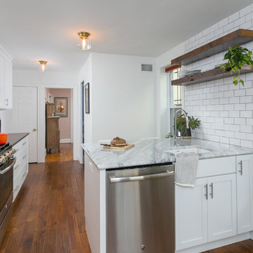 Center City, Philadelphia: Trendy White Kitchen Remodel with Rustic Accents