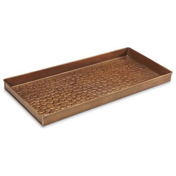 208BR Pebbles Boot Tray for Boots, Shoes, Plants, Pet Bowls, Brass Finish
