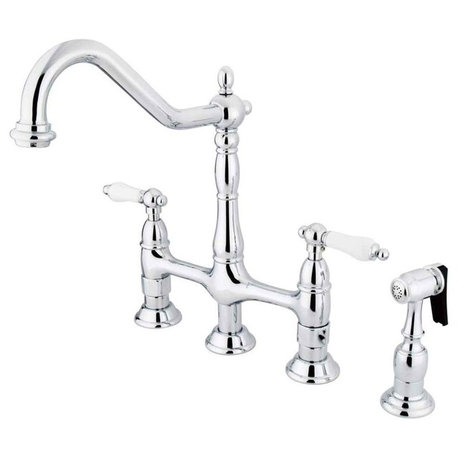 KS1271ALBS Heritage 8 in. Bridge Kitchen Faucet,Brass Sprayer, Polished Chrome