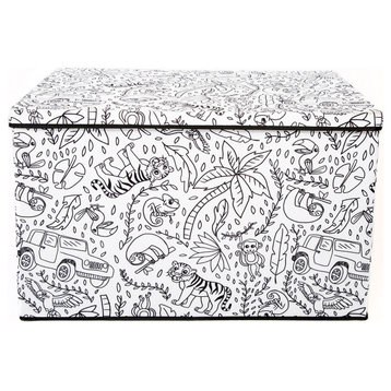 Kid's Coloring Large Lidded Trunk with Removable Divider, Jungle Print