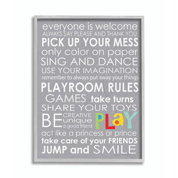 Stupell Industries Everyone Is Welcome Playroom Rules on Grey, 11 x 14