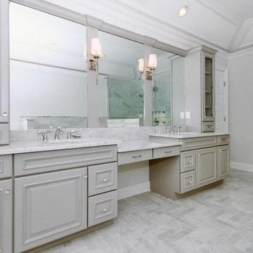 White Carrara Honed Herringbone Floor