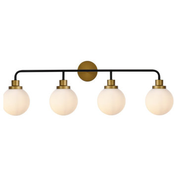 Helen 4-Light Bath Sconce, Black With Brass With Frosted Shade