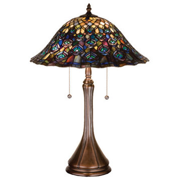 22" H Tiffany Peacock Feather Table Lamp