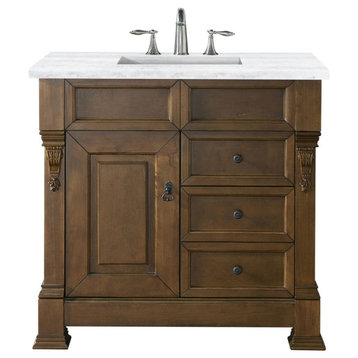 Brookfield 36" Single Vanity, Country Oak, 3 Cm Arctic Fall Solid Surface Top