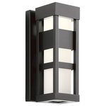 Kichler - Kichler Ryler LED 3000K, 12" Outdoor Wall Light, Textured Black - Modern and classic all in one, Ryler delivers architectural sophistication for contemporary or mid-century era homes. The white decorative glass contrasts beautifully against the metal finish , whether off or on.