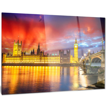 "Sunset View of London Skyline" Photo Metal Wall Art, 28"x12"