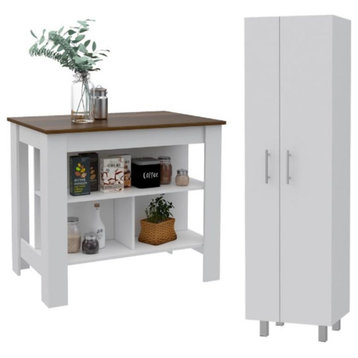Home Square 2-Piece Set with Kitchen Island and Storage Cabinet in White