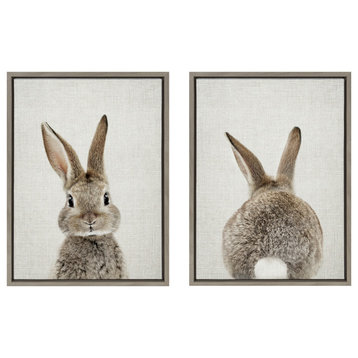 Sylvie Bunny Portrait And Tail Framed Canvas By Amy Peterson, Gray 2 Piece 18x24
