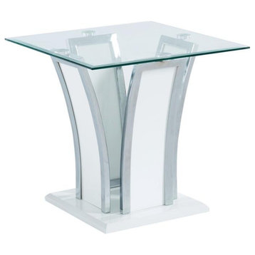 Furniture of America Manhattan Contemporary Glass Top End Table in Glossy White