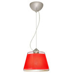 Besa Lighting - Besa Lighting 1KX-PIC9RD-SN Pica 9 - One Light Cord Pendant with Flat Canopy - Pica 9 is a compact tapered glass with a broad top and a radiused return at the bottom, its retro styling will gracefully blend into today's environments. The Blue Sand d�cor begins with a clear blown glass, with glossy outer finish. We then, using a handcrafting technique, carefully apply a band of actual fine-grained sand to the inner surface of the glass, where white color is fully saturated into the coating for a bold statement. A final clear protective coating is applied to seal and preserve the accent material. The result is a beautifully textured work of art, comfortable with the irony of sand being applied to a glass that ordinates from sand. When illuminated, the colors shimmers through the noticeable refractions created by every granule, as the sand patterning is obvious and pleasing. The cord pendant fixture is equipped with a 10' SVT cordset and an low profile flat monopoint canopy. These stylish and functional luminaries are offered in a beautiful brushed Bronze finish.  No. of Rods: 4  Canopy Included: TRUE  Shade Included: TRUE  Canopy Diameter: 5 x 0.63< Rod Length(s): 18.00Pica 9 One Light Cord Pendant with Flat Canopy Bronze Red Sand Glass *UL Approved: YES *Energy Star Qualified: n/a  *ADA Certified: n/a  *Number of Lights: Lamp: 1-*Wattage:75w A19 Medium base bulb(s) *Bulb Included:No *Bulb Type:A19 Medium base *Finish Type:Bronze
