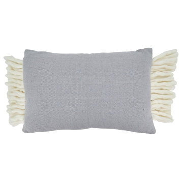 Cotton Blend Chunky Fringe Pillow Cover, 16"x23", Grey