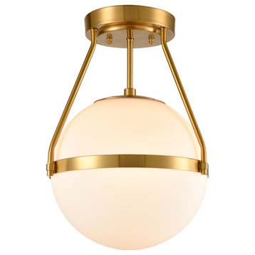 Modern Globe Semi Flush Mount Ceiling Light Sputnik Chandeliers, Brass, 1-Light
