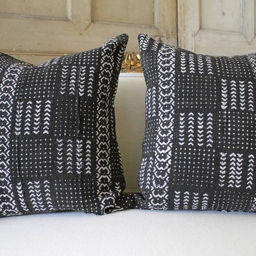 Vintage African Mud Cloth Accent Pillows with Down Insert