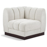 Meridian Furniture - Quinn Chenille Upholstered Corner Chair, Cream - The Quinn Corner Chair is a stunning piece crafted in a rich and luxurious cream chenille fabric. Its awe-inspiring design and exceptional quality make it a perfect addition to any space, whether it's a living room, bedroom, or office. The chair's plush cushioning and sturdy frame provide both comfort and durability, ensuring that it will be a favorite for years to come. Whether you're looking for a statement piece or simply a comfortable seating option, the Quinn corner chair is an excellent choice.