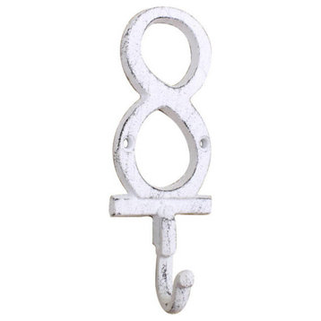 Whitewashed Cast Iron Number 8 Wall Hook 6''