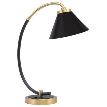 1-Light Desk Lamp, Matte Black/New Age Brass, 7" Matte Black Cone Metal Shade