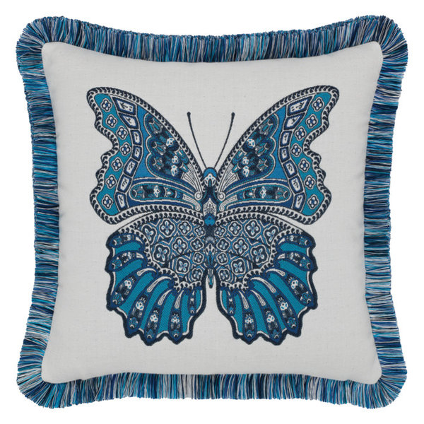 Linear Indigo Lumbar Sunbrella Elaine Smith Pillows Floral Wave Pillow