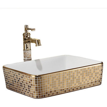 Florence Mosaic Gold Rectangular Ceramic Bathroom Sink