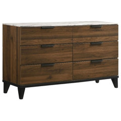 Mays 6 Drawer Dresser Walnut Brown With Faux Marble Top