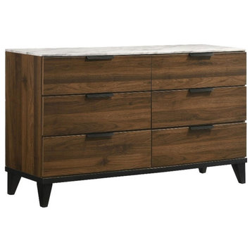 Coaster Mays 6-drawer Wood Dresser Walnut Brown with Faux Marble Top