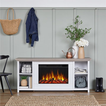Real Flame Tramore 62" Coastal Wood Slim Electric Fireplace TV Stand in White