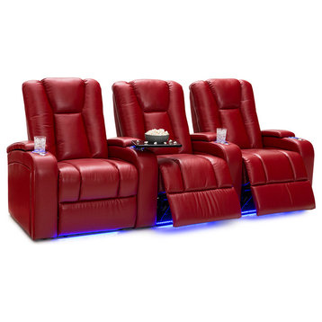 Seatcraft Serenity Leather Home Theater Seating Power Recline, Red, Row of 3