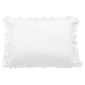 Lily Washed Linen Ruffle Dutch Euro Pillow, 27"x39", White