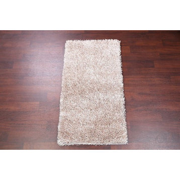 Shaggy Contemporary Modern Hand-Knotted Oriental Area Rug, Gray, 4'10"x2'7"