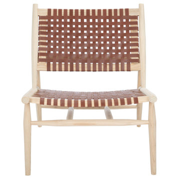 Soleil Leather Woven Accent Chair, Cognac/Natural