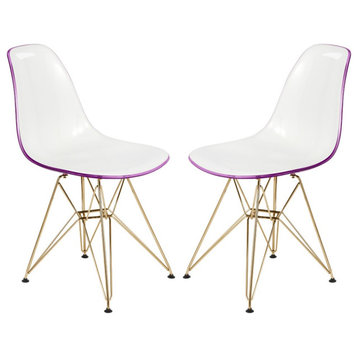 Cresco Eiffel Base Dining Chair, Gold Base, Set of 2, White Purple