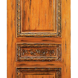 RA-470 Round Top Raised Carved 3-Panel Rustic Hardwood Entry Single Door - Front Doors