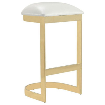 Home Square 29" Faux Leather Barstool in White & Polished Brass - Set of 3