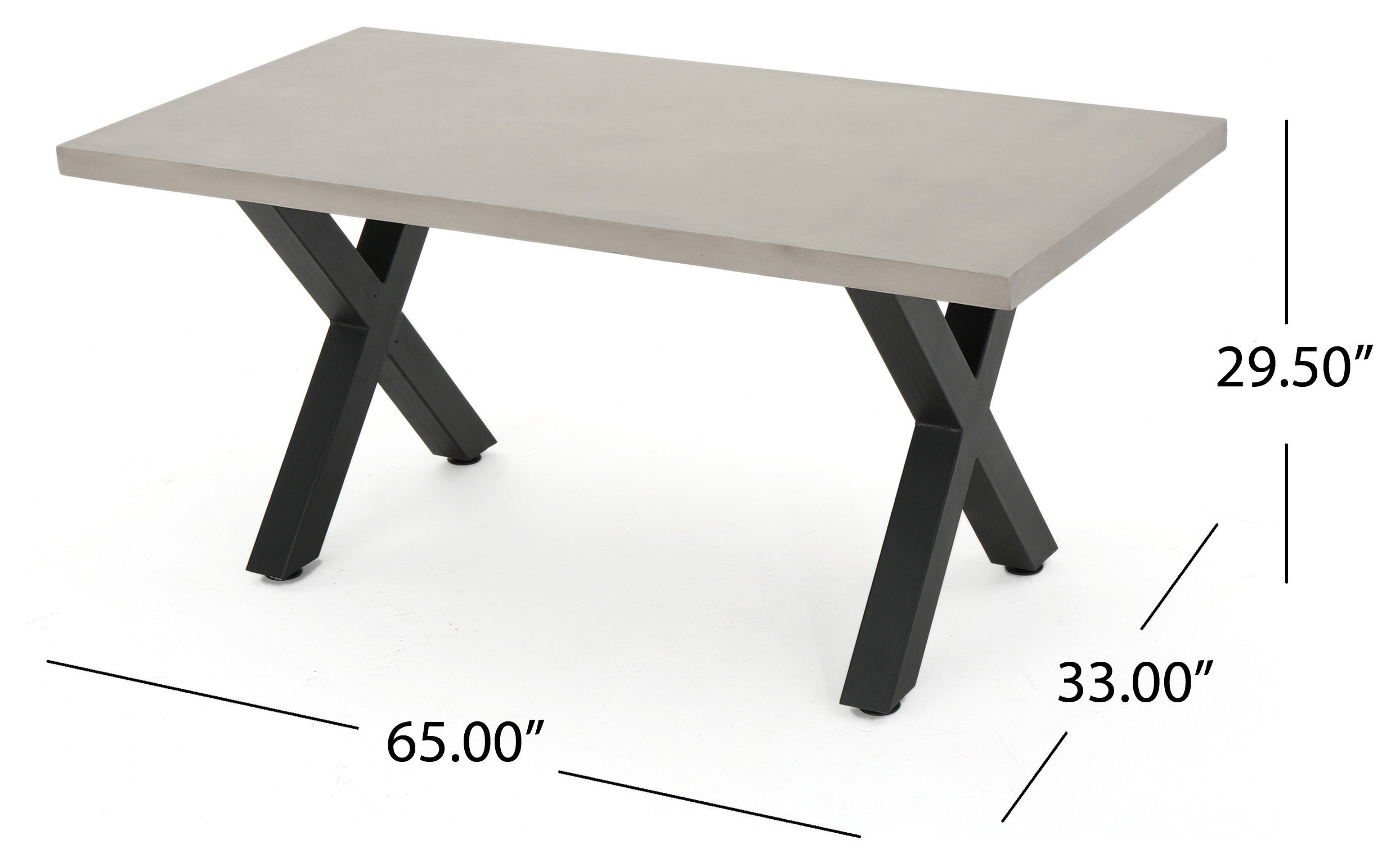 GDF Studio Galatian Outdoor Concrete Dining Table With Black Iron Legs