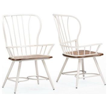 Baxton Studio Longford Windsor Dining Arm Chair in White (Set of 2)